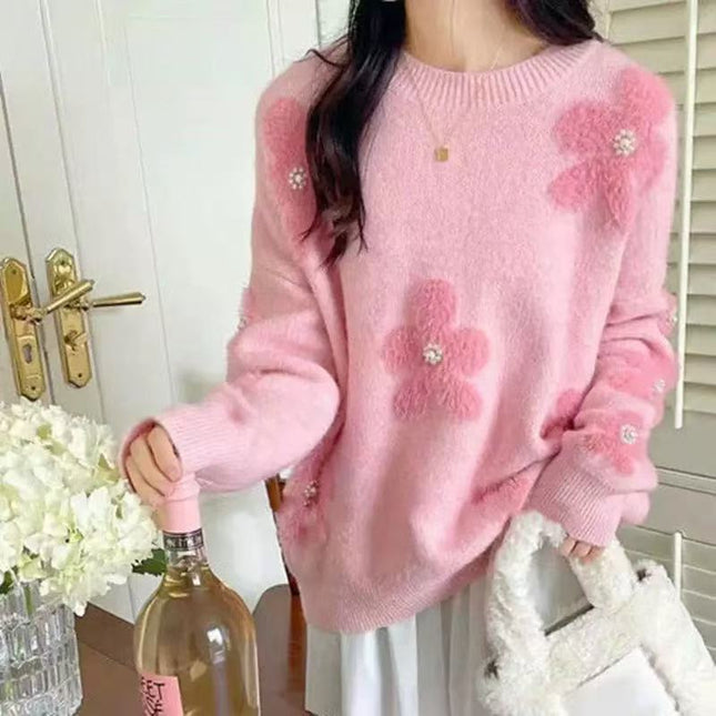 Women's Korean-style Flower Round Neck Sweater