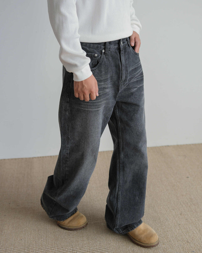 Men's Straight Retro Black Washed Jeans