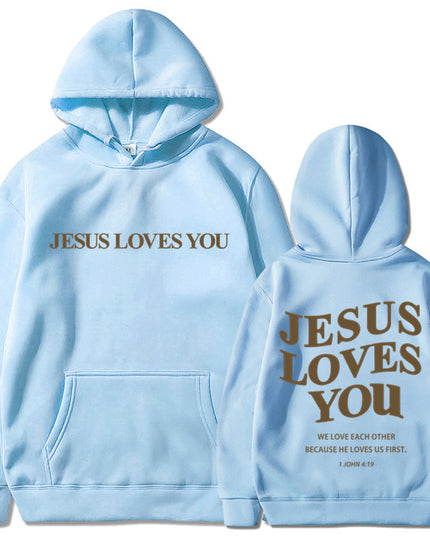 Brushed Hoody Back Letter Print Hooded Sweater