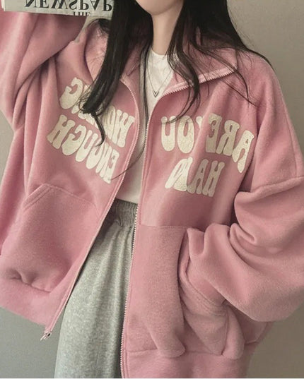 Women's Alphabet Plus Velvet Loose Cardigan Zipper Simple Sweater