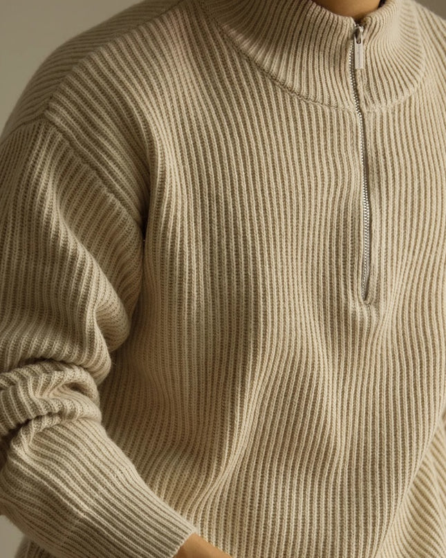 Lazy And Versatile Wool Turtleneck Half Loose Zip Sweater