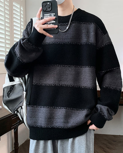 Striped Sweater Loose Round Neck Base