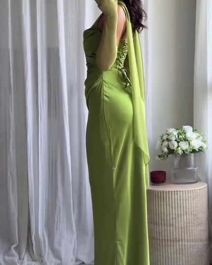 Elegant Pleated Suspender Maxi Dress