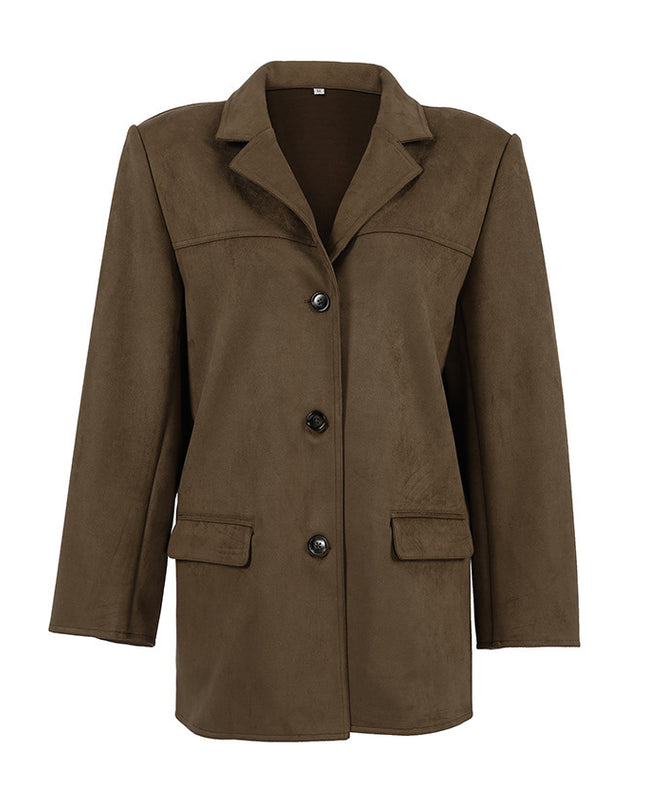 Brushed Velvet Retro Lapels Loose Suede Jacket
