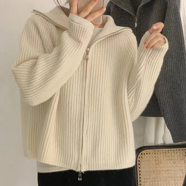 Loose Casual Laid-back Style Lapel Sweater Coat