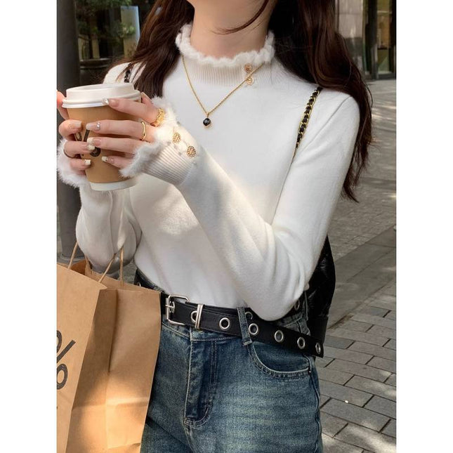 Half Turtleneck Sweater Mink Fur One-piece Top