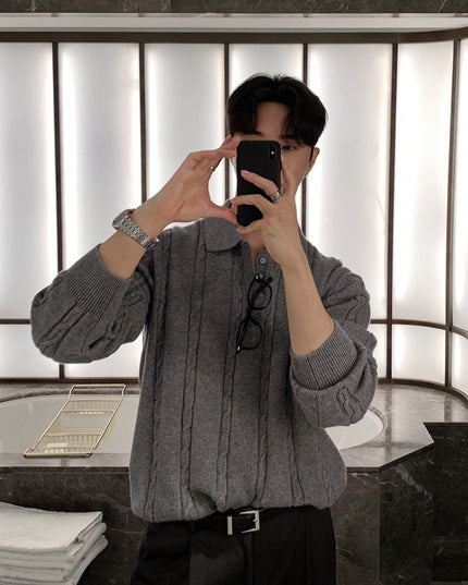 Winter Warm Lapel Sweater Men's Korean Style Handsome High Sense