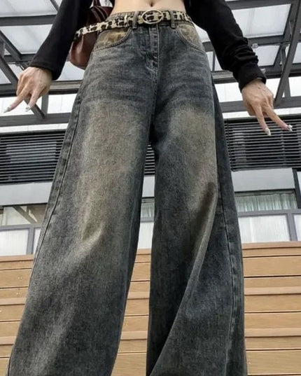 Women's Retro Patchwork Leopard-print Curling Jeans