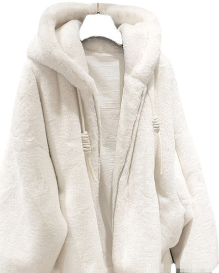 Women's Rex Rabbit Fur Hooded Loose Overcoat Jacket