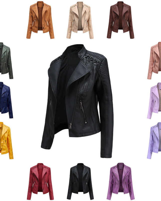 Slim Fit Thin Leather Coat Women's Motorcycle Clothing