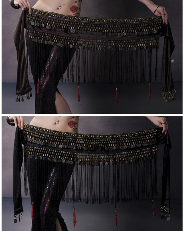 Belly Dance Waist Scarf Performance Tassel Hip Scarf Ethnic Tribe Dance Costume Belly Dance Waist Chain