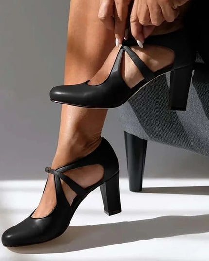 Women's High Heel Round Toe Buckle Large Size Shoes