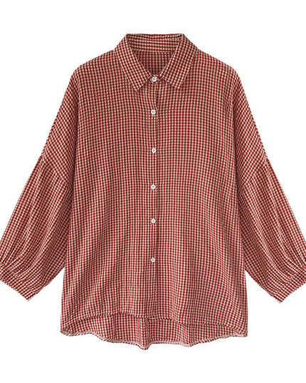 Blouses Shirts Women Loose Large Size M-4XL Plaid All-match