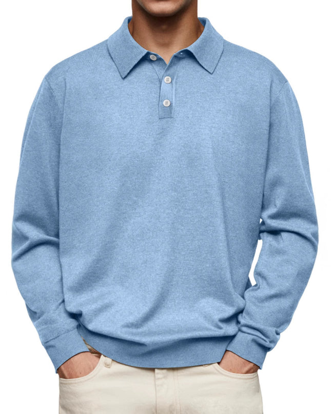Long Sleeve V-neck Buttons Men's Casual Jacket Polo Shirt