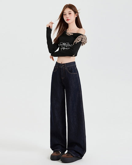 Vintage Blue High Waist Velvet Padded Straight Jeans