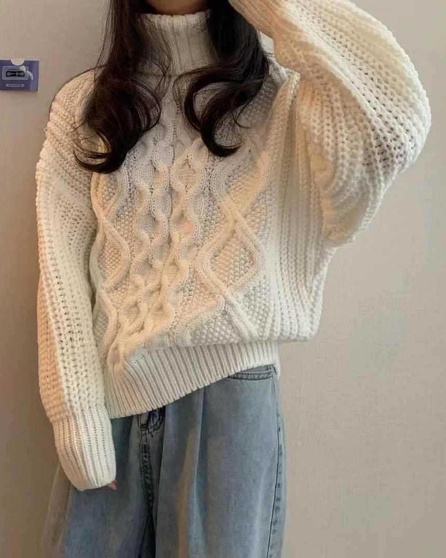 Retro Autumn And Winter Turtleneck Sweater Twisted Short Long-sleeved Sweater Top