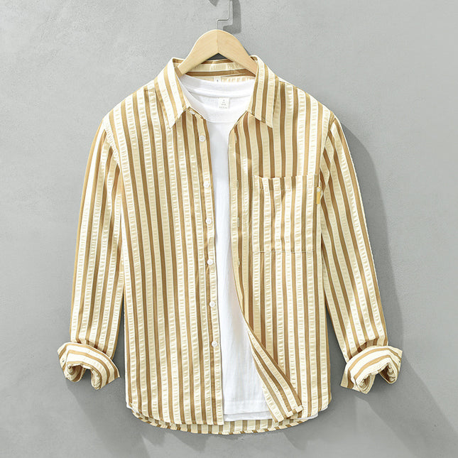 Vertical Striped Long-sleeved Shirt Loose