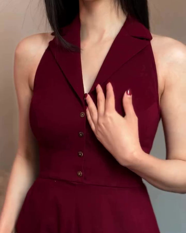 Burgundy Backless Lace-up Sleeveless Jumpsuit