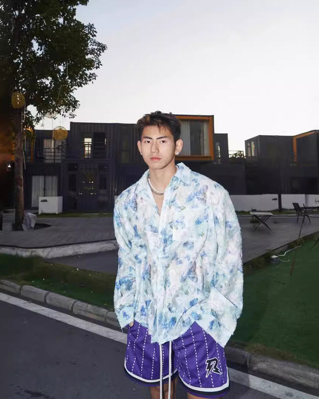 Spring And Summer American Three-dimensional Floral Shirt Niche Design Floral Long Sleeve Shirt