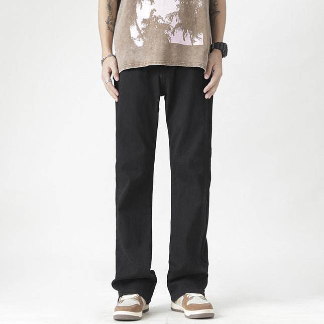 Men’s American-Style Heavy Washed Yellow Jeans | Straight-Leg Cotton Mid-Waist