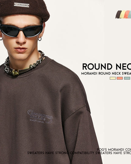 INF Men's Clothing FOG Morandi Gel Printing Round Neck Fleece-lined Sweater