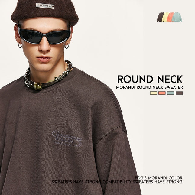 INF Men's Clothing FOG Morandi Gel Printing Round Neck Fleece-lined Sweater