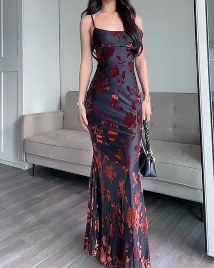 Flocked Strappy Maxi Dress