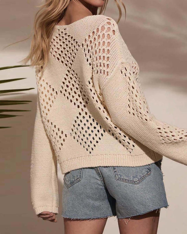 Hollow-out Off-shoulder Long Sleeve Knitted Sweater