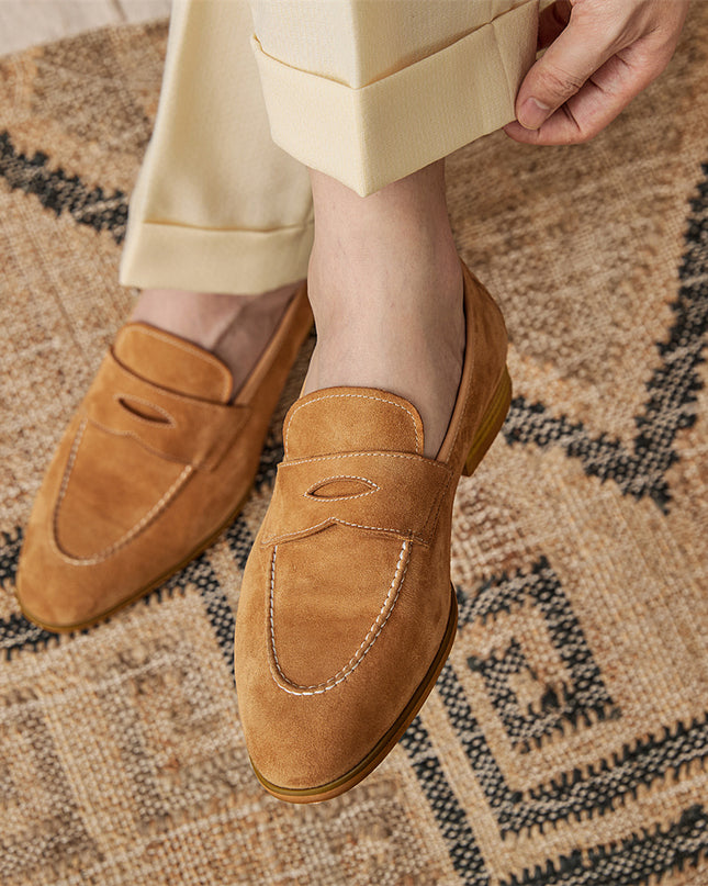 Men's Loafers With Round Toe Brown Suede