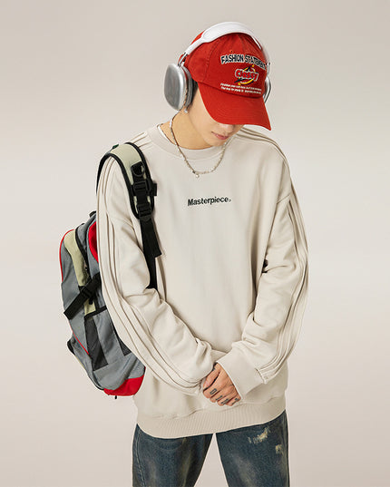 Round Neck Sweater Sleeve Loose-leaf Design Loose Leisure Pullover