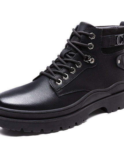 Plover Autumn And Winter Round Head Black Spot Leather Casual