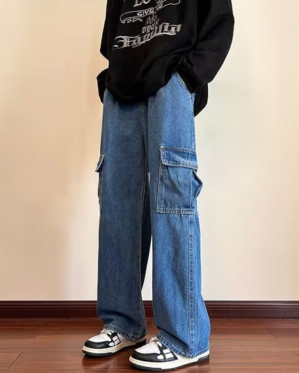 American High Street Fashionable Fashion Wide-leg Men's Loose Lace-up Jeans