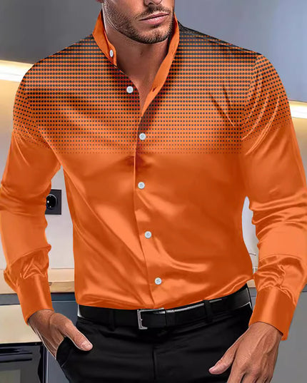 Four-sided Stretch Dotted Prints Daily Casual Stand Collar Long-sleeved Shirt