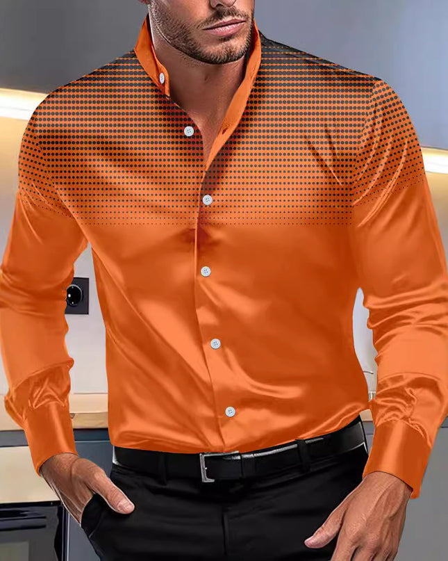 Four-sided Stretch Dotted Prints Daily Casual Stand Collar Long-sleeved Shirt