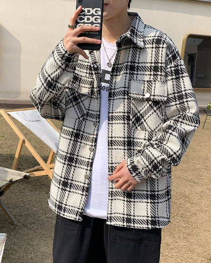 Men's Plaid Long Sleeve Shirt Retro Loose Jacket