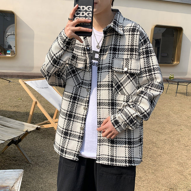 Men's Plaid Long Sleeve Shirt Retro Loose Jacket