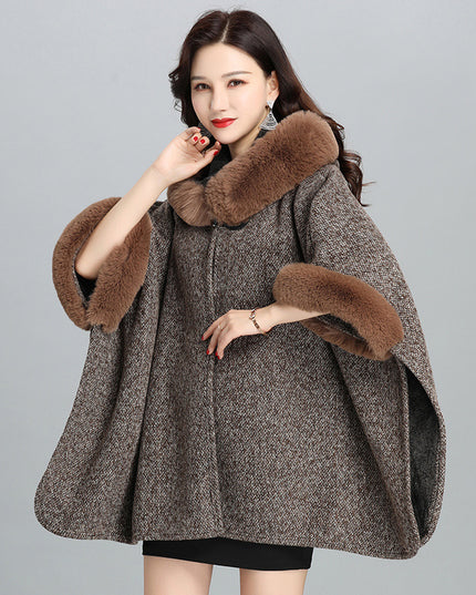 New Faux Fur British Temperament European And American Women's Hoodie Shawl Jacket