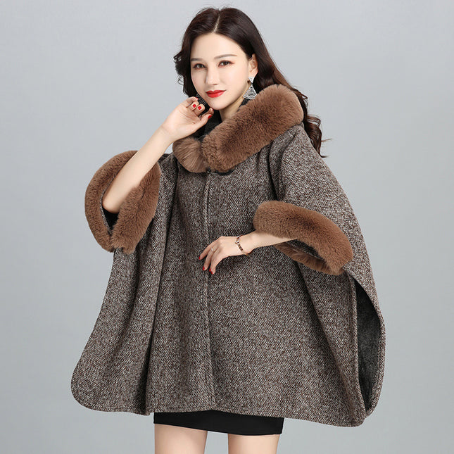 New Faux Fur British Temperament European And American Women's Hoodie Shawl Jacket