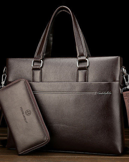Men’s Leather Computer Leisure Bag – Large Capacity Split Leather Shoulder Briefcase