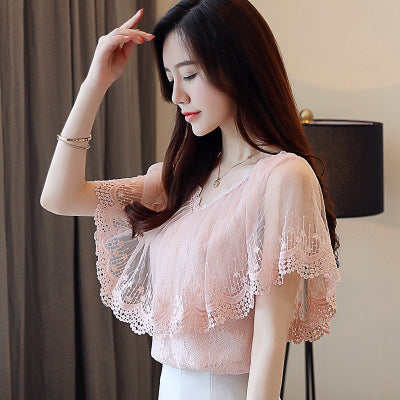 Lace shirt lady chiffon shirt top