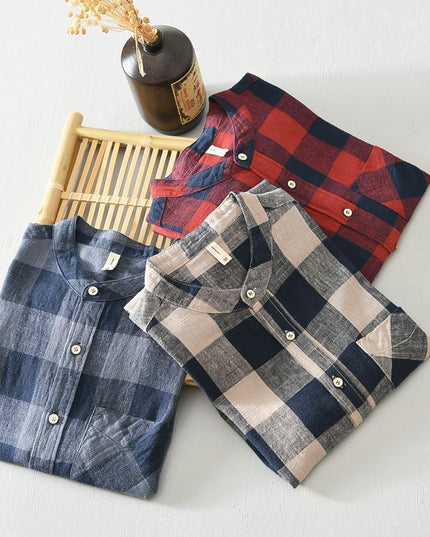 Casual 34 Sleeve Plaid Shirt Coat Male