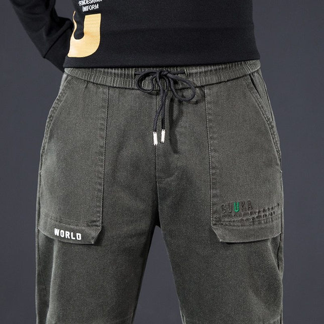 Stretch elastic waist loose-fitting overalls