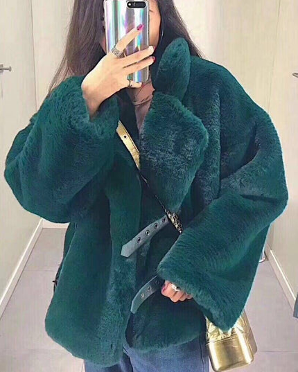 Winter Korean Female Fur Coat Short Soft Rabbit Fur Jacket Long-Sleeved Shaggy Thicken Warm Women Fashion Outwear