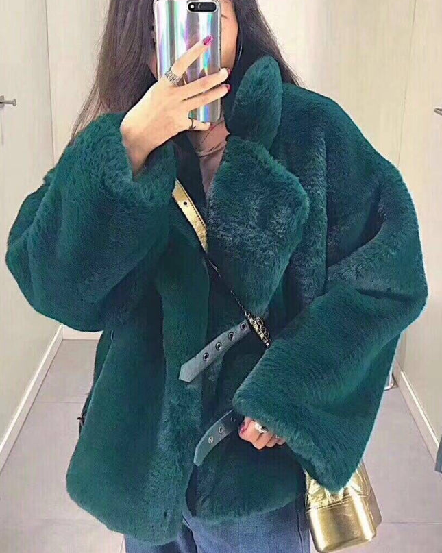 Winter Korean Female Fur Coat Short Soft Rabbit Fur Jacket Long-Sleeved Shaggy Thicken Warm Women Fashion Outwear