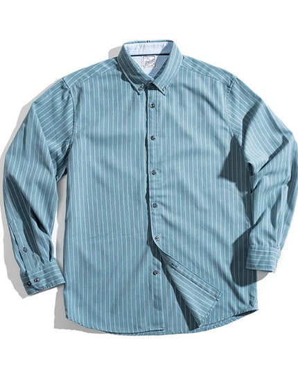 Madden Workwear American Retro Brushed Blue Vertical Striped Shirt Merchant