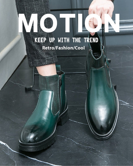 High-top British Double Buckle Slip-on Leather Boots 2023 Autumn And Winter