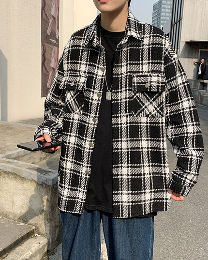 Men's Plaid Long Sleeve Shirt Retro Loose Jacket