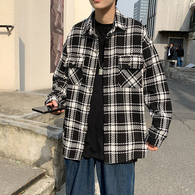 Men's Plaid Long Sleeve Shirt Retro Loose Jacket
