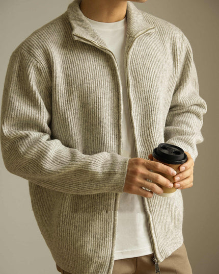 Knitted Zipper Jacket Loose Casual Turtleneck Men's Sweater