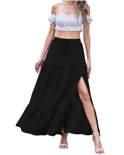 Women's Bohemian Solid Color Side Slit Skirt